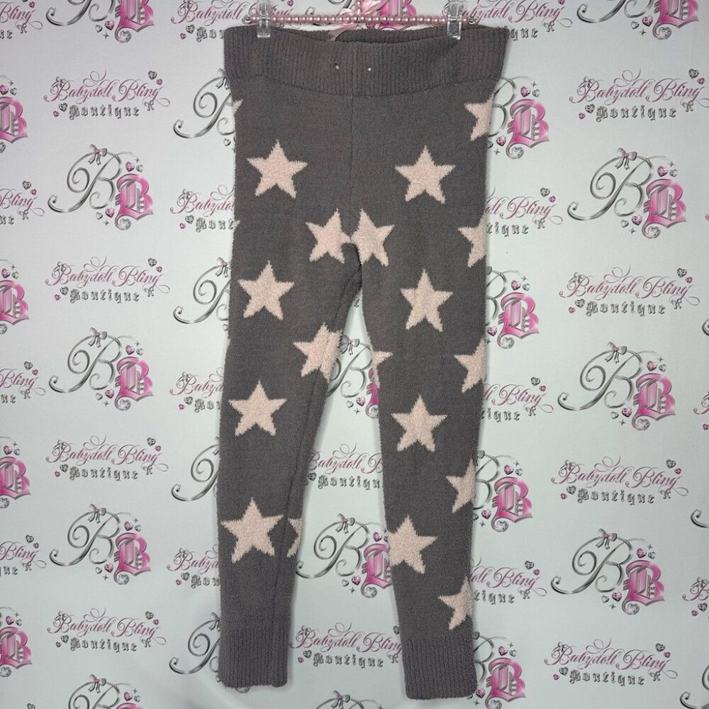 Honeydew pants fleece Sherpa grey stars with ribbon waist up pink soft furry